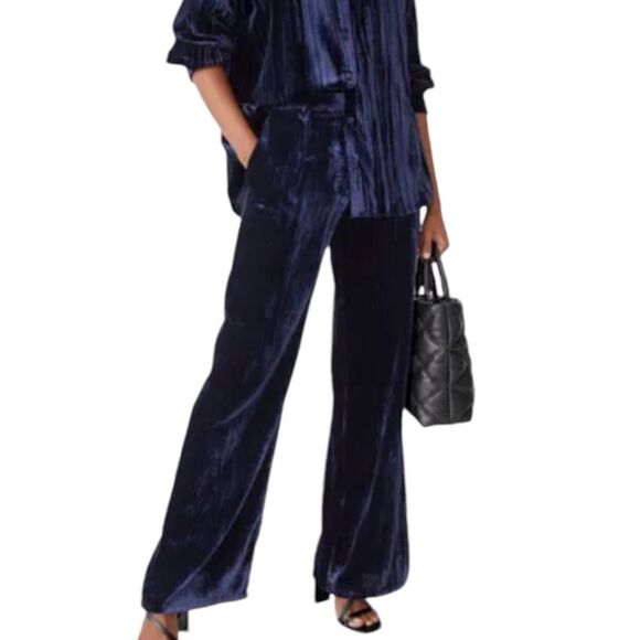 & Other Stories Blue Velvet Wide Leg Trouser Pants New Size 10 - Picture 1 of 8